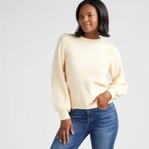 78 & Sunny Pacific Puff Shoulder Crew Neck Sweater Womens Medium Cream Neutral